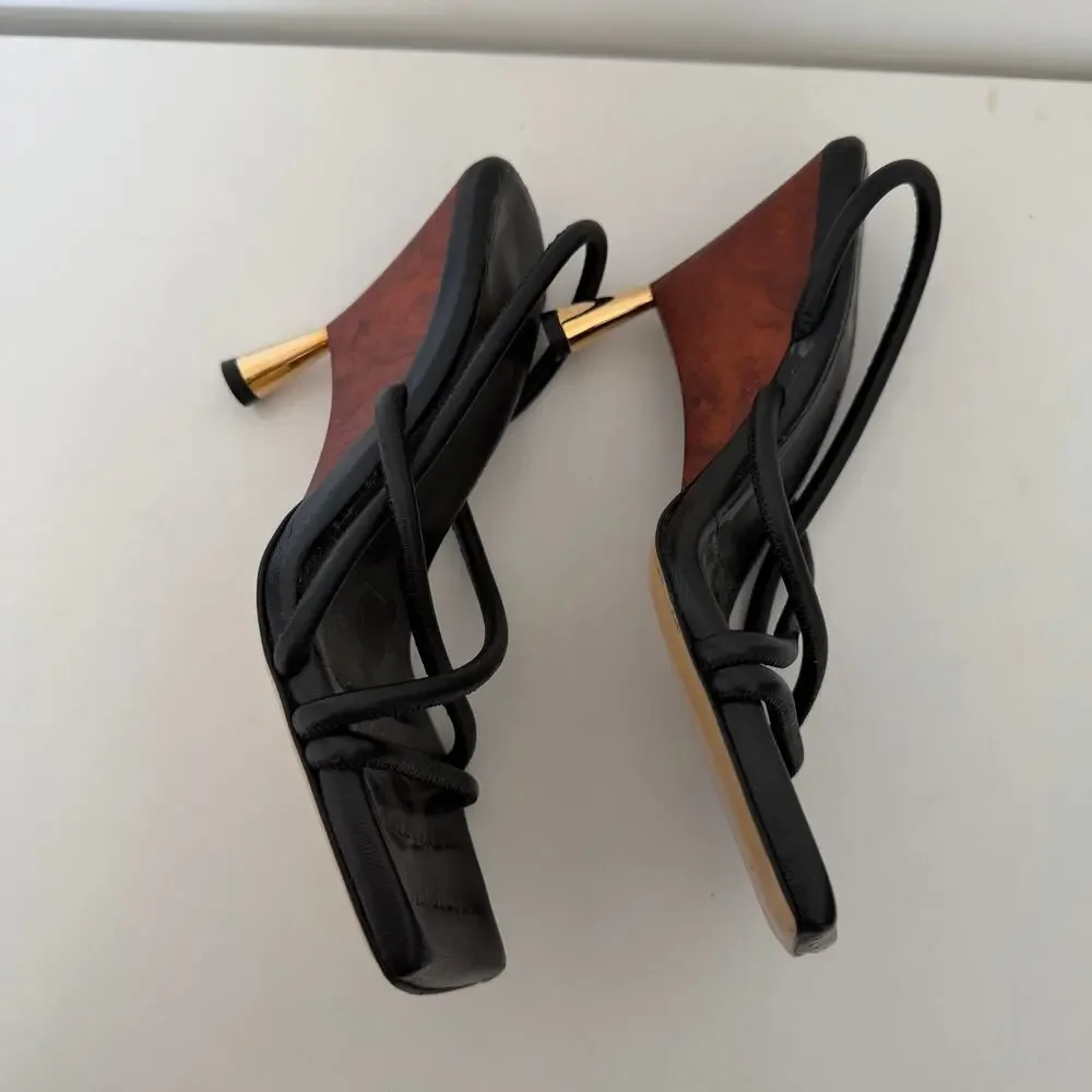 Gia Borghini (US 6 / EU 36) GIA/RHW Rosie 2 Leather Strappy Wood Heel Sandals